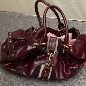 Juicy Couture Brass Maroon Patent Leather Satchel 100% Cowhide Gently Used